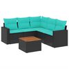 vidaXL 6-delige Loungeset met kussens poly rattan zwart