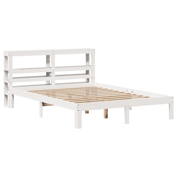 vidaXL Bedframe met hoofdbord massief grenenhout wit 135x190 cm