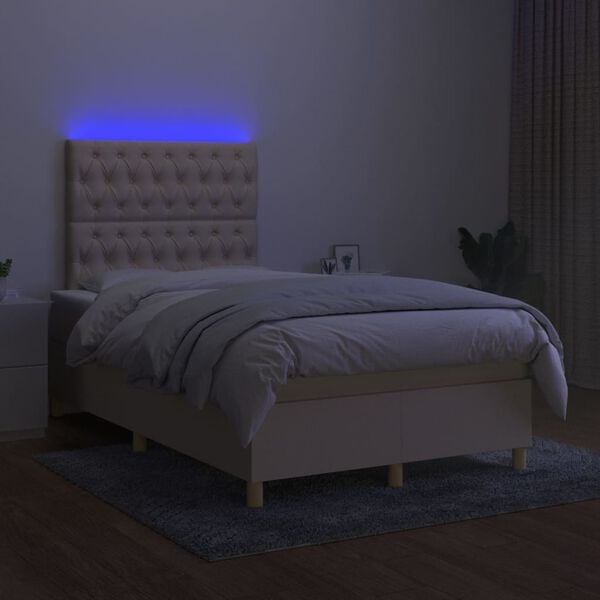 vidaXL Boxspring met matras en LED stof cr&egrave;mekleurig 120x200 cm