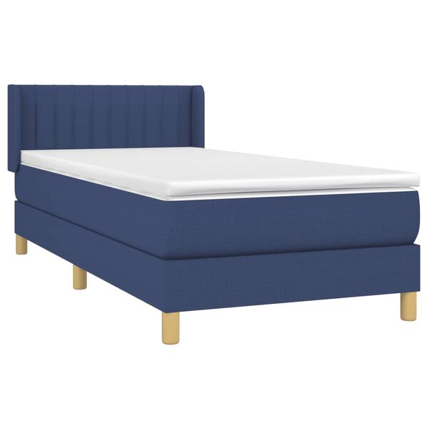 vidaXL Boxspring met matras stof blauw 90x200 cm