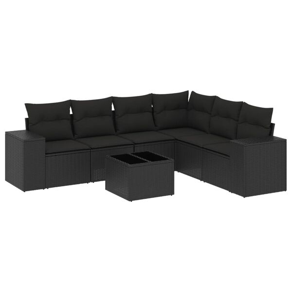 vidaXL 7-delige Loungeset met kussens poly rattan zwart