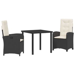 vidaXL Tuin eettafelset met kussen 7 pcs Zwart poly rattan