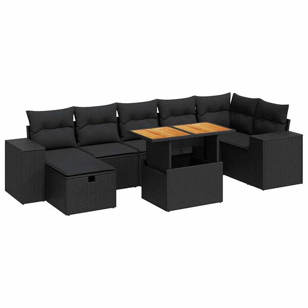 vidaXL 5-delige Loungeset met kussens poly rattan acacia zwart