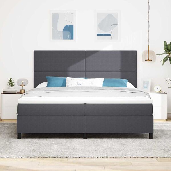 vidaXL Boxspringbed Donkergrijs en Wit 200 x 200 cm Katoen Stof