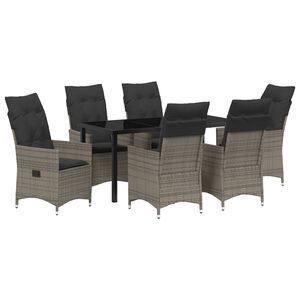 vidaXL Tuin eettafelset met kussen 7 pcs Grijs poly rattan