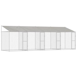 vidaXL Hondenkooi met Dak Zilver 800 x 200 x 256 cm Staal en PE