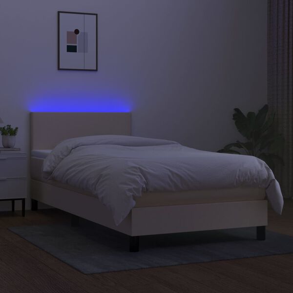 vidaXL Boxspring met matras en LED stof cr&egrave;mekleurig 100x200 cm