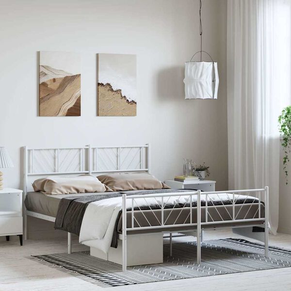 vidaXL Bedframe met hoofd- en voeteneinde metaal wit 135x190 cm