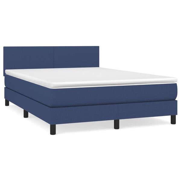 vidaXL Boxspring met matras stof blauw 140x190 cm