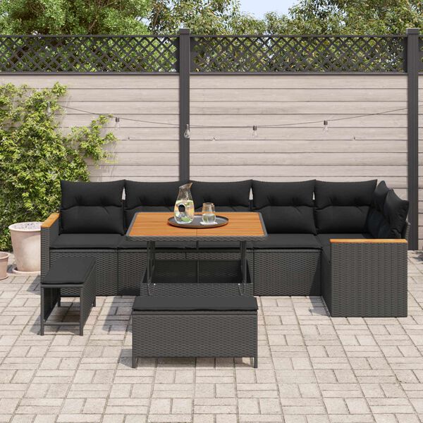 vidaXL Tuinbankenset 9 pcs Zwart poly rattan