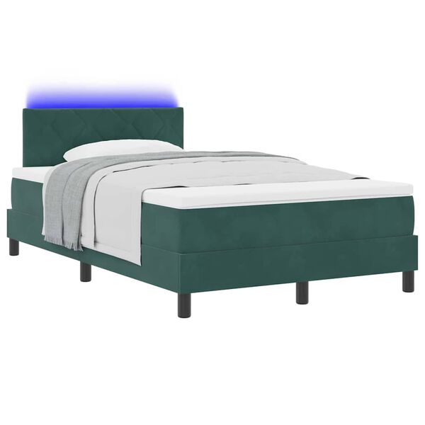 vidaXL LED Box Spring Bed met matras Donkergroen 120 x 200 cm Fluweel