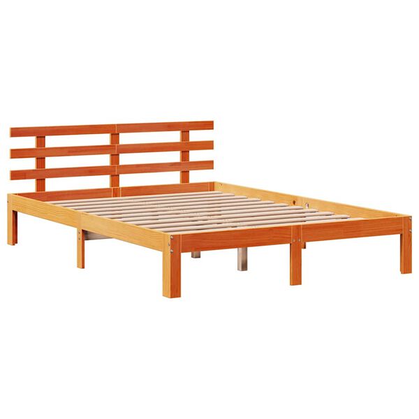 vidaXL Bedframe met hoofdbord massief grenenhout wasbruin 150x200 cm
