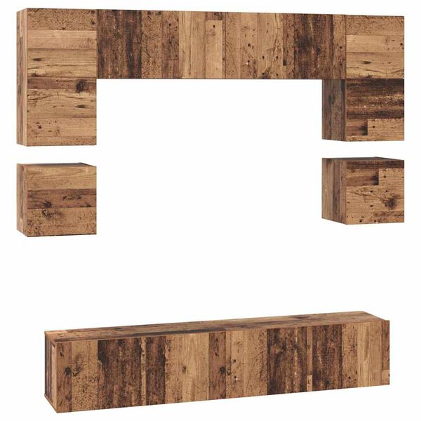 vidaXL Tv-meubelset Wandgemonteerd 8 pcs Oud Hout Bewerkt hout