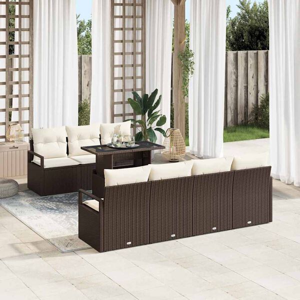 vidaXL Tuin Sofa Set met kussen met opslag 8 pcs Bruin Poly riet