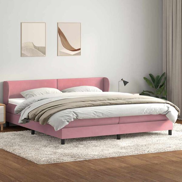 vidaXL Boxspringbed met matrassen 180x220 cm fluweel roze