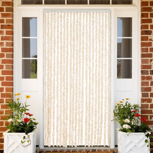 vidaXL Vliegengordijn 90x200 cm chenille beige en wit
