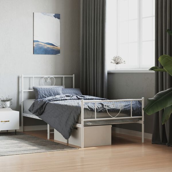 vidaXL Bedframe met hoofd- en voeteneinde metaal wit 75x190 cm