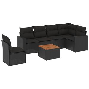 vidaXL 7-delige Loungeset met kussens poly rattan zwart