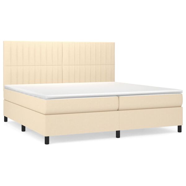 vidaXL Boxspring met matras stof cr&egrave;mekleurig 200x200 cm
