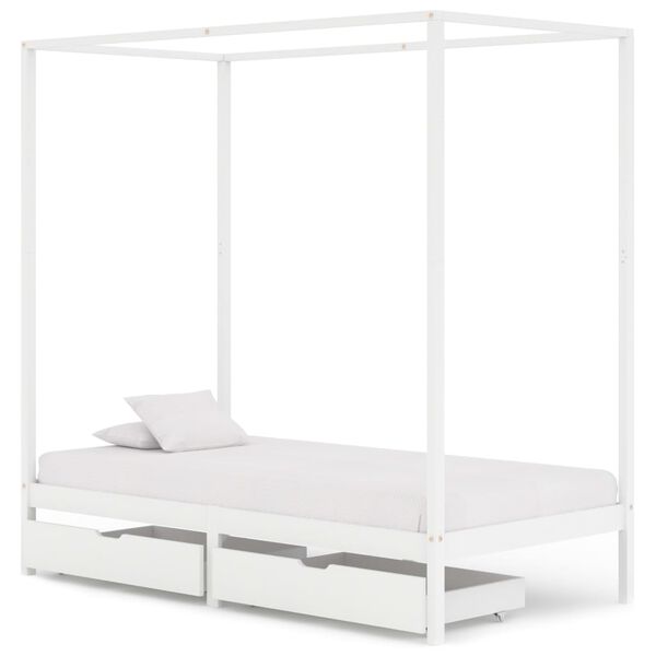 vidaXL Hemelbedframe met 2 lades massief grenenhout wit 100x200 cm