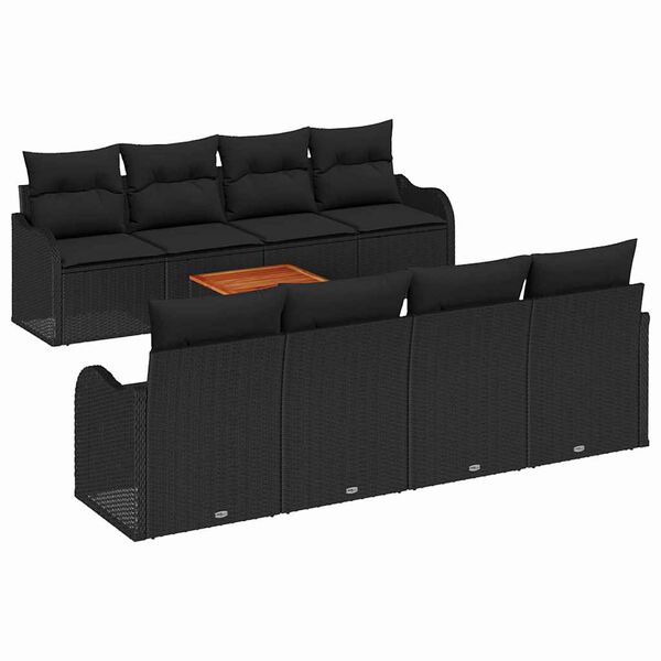 vidaXL Tuinbankenset met kussen 9 pcs Zwart poly rattan