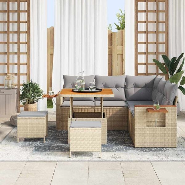 vidaXL Tuin Sofa Set met kussen 8 pcs beige en lichtgrijs