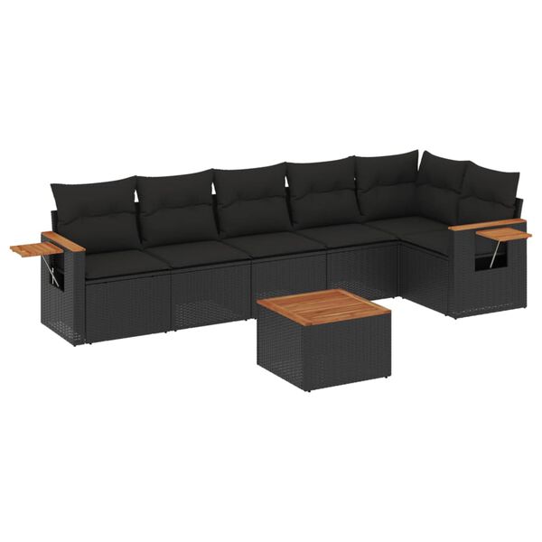 vidaXL 7-delige Loungeset met kussens poly rattan zwart