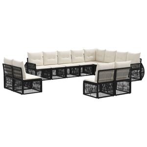 vidaXL Tuinbankenset 12 st 12-zits Zwart en Cream Wit poly rattan