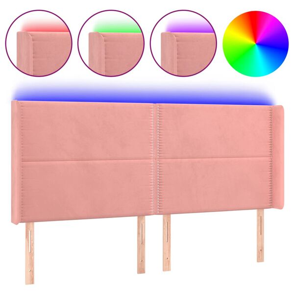 vidaXL Hoofdbord LED 163x16x118/128 cm fluweel roze
