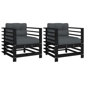 vidaXL Tuinstoelen 2 st met kussens massief grenenhout zwart