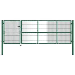 vidaXL Tuinhekpoort met palen 350x100 cm staal groen