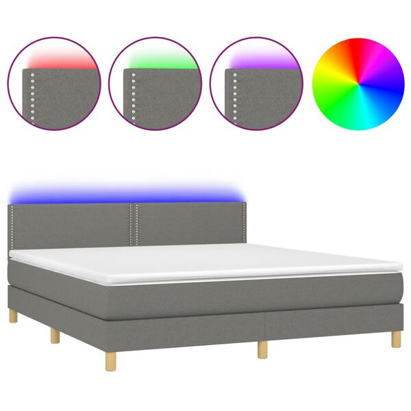vidaXL Boxspring met matras en LED stof donkergrijs 160x200 cm