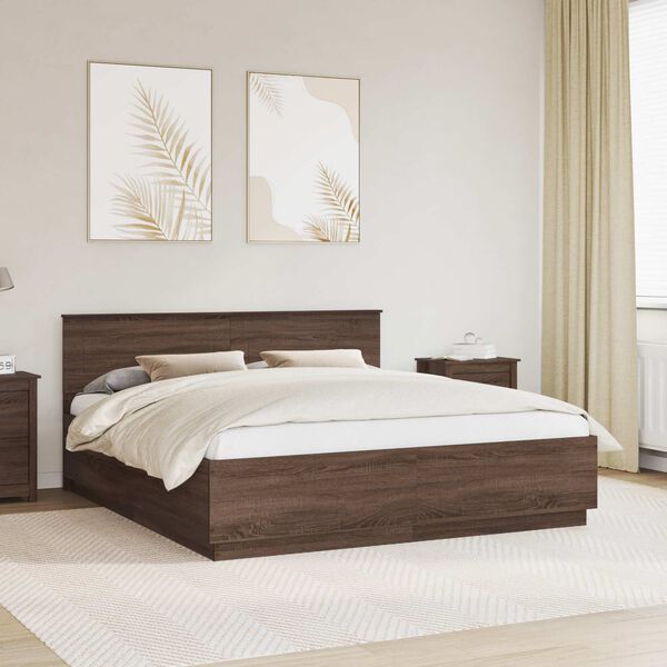 vidaXL Bedframe met hoofdeinde Bruin Eiken 200 x 200 cm Bewerkt hout