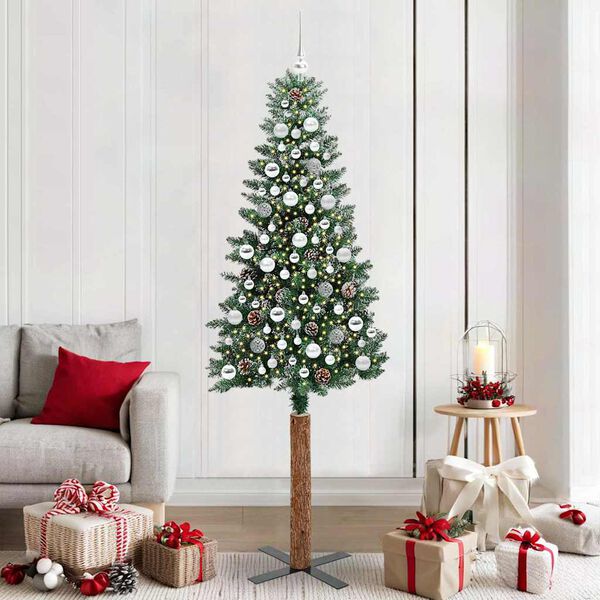 vidaXL Slanke Kerstboom Groen 210 cm PVC en massief dennenhout