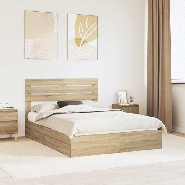 vidaXL Opslag bed met lade Sonoma Eiken 150 x 200 cm Bewerkt hout