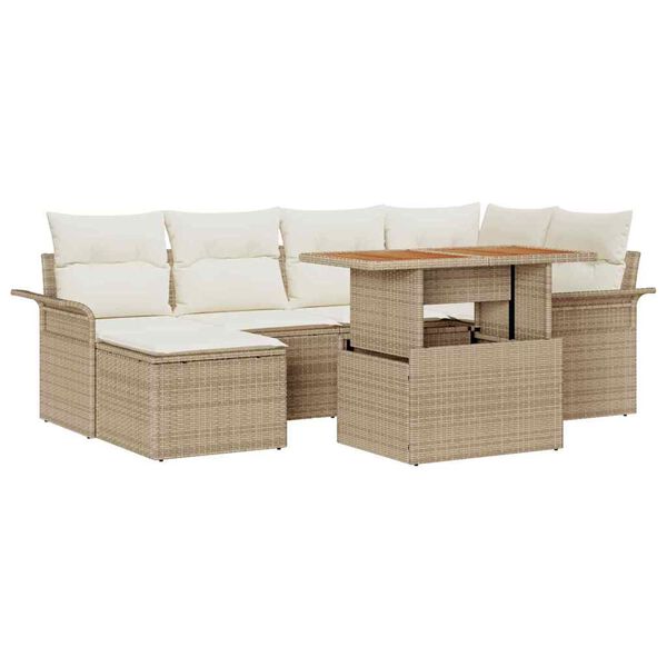 vidaXL Tuin Sofa Set met opslag 7 pcs Beige Poly riet