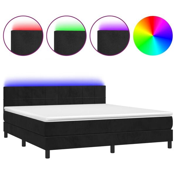 vidaXL Boxspring met matras en LED fluweel zwart 180x200 cm