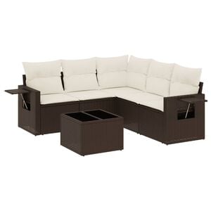 vidaXL 6-delige Loungeset met kussens poly rattan bruin