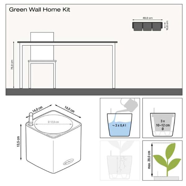 LECHUZA Plantenbakken 3 st Green Wall Home Kit leigrijs