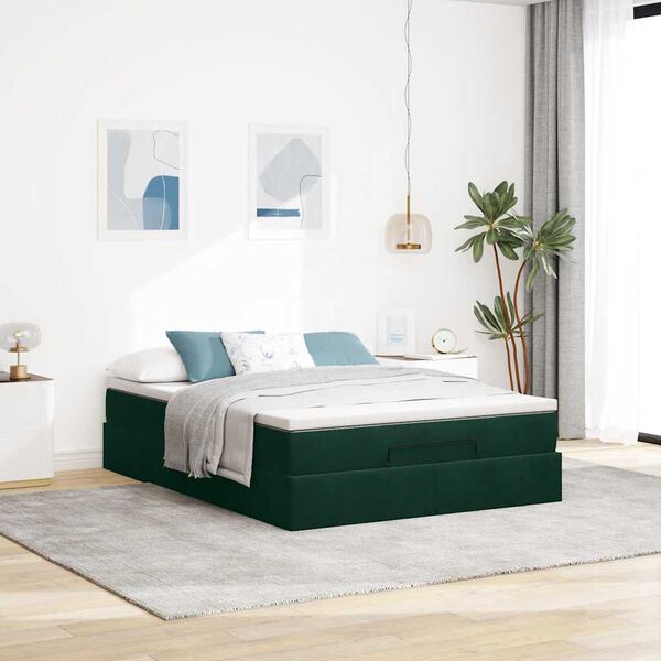vidaXL Ottoman bed met matras 140x200cm fluweel donkergroen