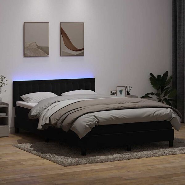 vidaXL Boxspring met matras en LED fluweel zwart 160x210 cm