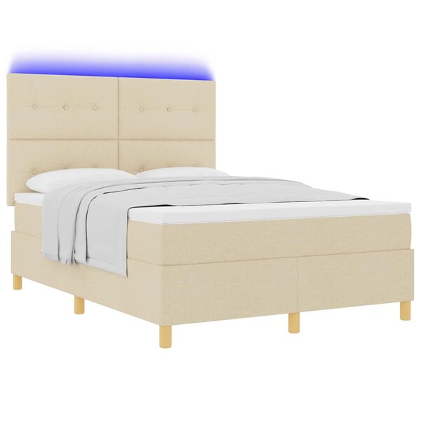 vidaXL LED Box Spring Bed met matras Cr&egrave;me 140 x 200 cm Stof