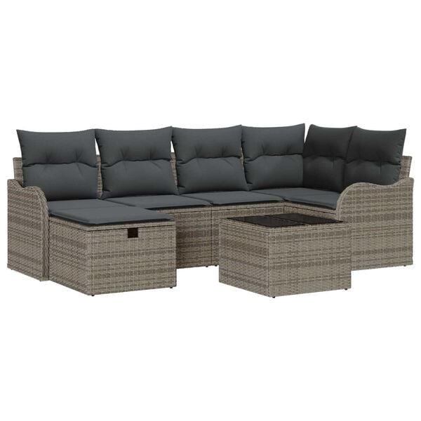 vidaXL Tuin Sofa Set met kussen met opslag 7 pcs Grijs Poly riet