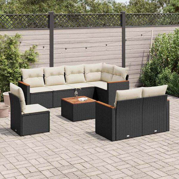 vidaXL 9-delige Loungeset met kussens poly rattan zwart