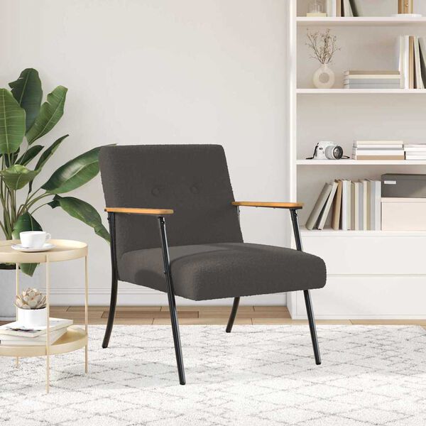 vidaXL Fauteuil Donkergrijs 59 x 75 x 78 cm Krullend Wol-achtig Stof