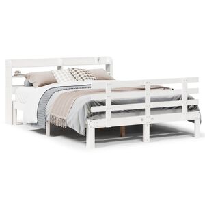vidaXL Bedframe met hoofdbord massief grenenhout wit 135x190 cm