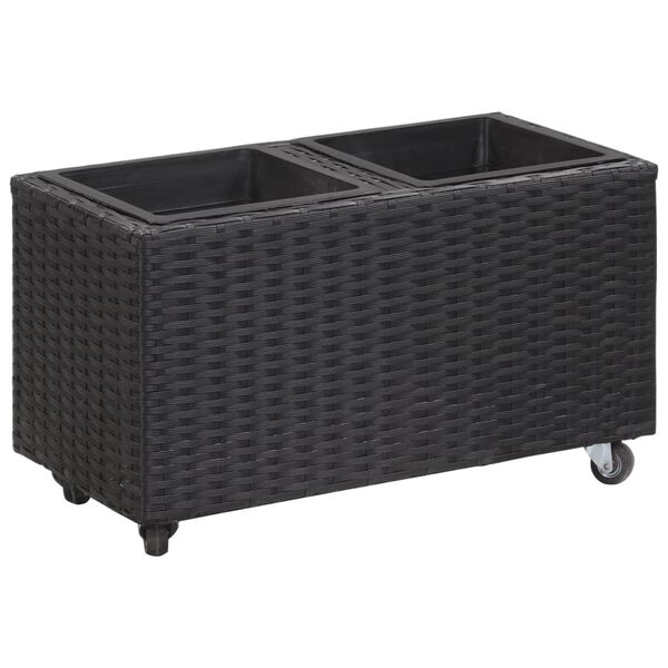 vidaXL Plantenbak verhoogd met 2 potten 60x30x36 cm poly rattan zwart