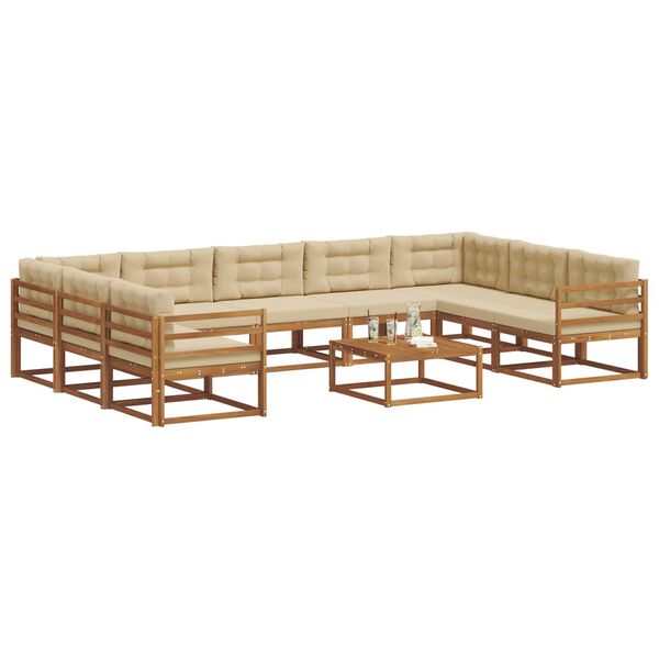 vidaXL Buiten bankenset met kussen 10 pcs Natuurlijk en Beige