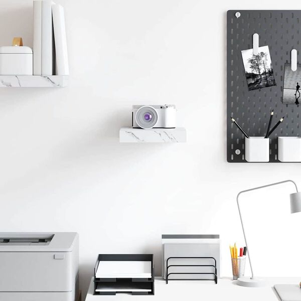 vidaXL Wandplank met opslag Wit Marmer 23 x 23,5 x 4 cm Bewerkt hout