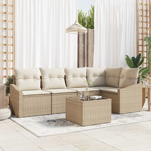 vidaXL Tuinbankenset met kussen 6 pcs Beige en Cr&egrave;me poly rattan
